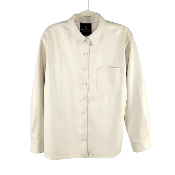 Bagatelle Vegan Leather Button-Up Shirt Jacket Shacket Women's Size M Ivory - Picture 1 of 11